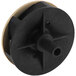 A black plastic turbine wheel with a round hole in the center.