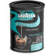 A can of Lavazza Decaf Espresso Italiano ground coffee with a black lid and a picture of a cup.