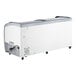 An Avantco curved glass top display freezer with white and grey accents.