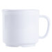 A white SAN plastic mug with a handle.