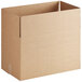 A close-up of a Lavex Kraft cardboard box with a cut out top.