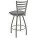 A Holland Bar Stool XL Jackie Ladderback Swivel Bar Stool in Anodized Nickel with a Canter Folkstone Grey Seat.