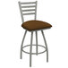 A Holland Bar Stool Jackie Ladderback Swivel Bar Stool with a brown cushion on the seat and back.