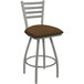 A Holland Bar Stool Jackie ladderback swivel counter stool with a brown cushion.