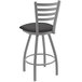 A Holland Bar Stool ladderback counter stool with black cushion and silver metal frame.