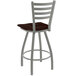 A Holland Bar Stool Jackie Ladderback Swivel Bar Stool with a dark cherry seat and anodized nickel finish.
