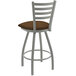 A Holland Bar Stool Jackie Ladderback Swivel Bar Stool with a brown seat and back.