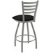 A Holland Barstool Jackie Ladderback Swivel Bar Stool with an Anodized Nickel finish and black seat.