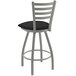 A Holland Bar Stool Jackie ladderback counter stool with a black and gray padded seat.