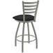 A Holland Bar Stool Jackie Ladderback Swivel Bar Stool with Graph Coal Seat and Anodized Nickel Finish.