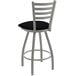 A Holland Bar Stool restaurant counter stool with black vinyl seat and anodized nickel finish.