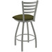 A white Holland Bar Stool ladderback swivel counter stool with a green Graph Parrot padded seat.