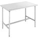 An Advance Tabco stainless steel work table with a metal base.