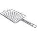 A Mibrasa stainless steel wire grill basket with a handle.