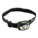 A PowerSmith headlamp with black and green straps on a white background.