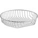 A silver chrome wire basket with a handle.