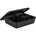 A black melamine serving box with 7 compartments.