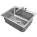 A stainless steel Advance Tabco drop-in sink with a faucet.