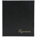 A black leather Menu Solutions reservation binder with gold text reading "Reservations" on the cover.