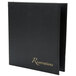 A black leather Menu Solutions reservation binder with gold text that reads "Reservations."