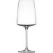 A close-up of a clear Schott Zwiesel Sensa Bordeaux wine glass with a stem.