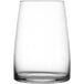 A close up of a Schott Zwiesel Sensa stemless wine glass with a white background.