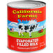A #10 can of California Farms filled evaporated milk with a cow on the label.