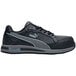 A black Puma men's athletic shoe with grey trim.