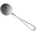 A Oneida stainless steel bouillon spoon with a silver handle.
