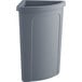 A grey plastic Lavex corner round trash can with a grey rim top.