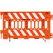 An orange Plasticade parade barricade with white stripes on the sides.