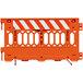 An orange and white Plasticade barricade with white striped sheeting on both sides.
