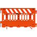 An orange and white Plasticade parade barricade with white striped sheeting on both sides.