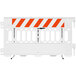 A white Plasticade parade barricade with engineer grade white striped sheeting on one side.