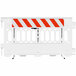 A white Plasticade Pathcade barricade with a white striped section and orange accents.