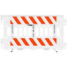A white Plasticade parade barricade with white stripes and orange accents.