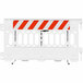 A white Plasticade parade barricade with white and orange striped sheeting on one side.