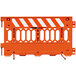 An orange and white Plasticade Pathcade parade barricade with engineer grade white striped sheeting on one side.