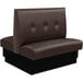 An American Tables & Seating brown upholstered double booth with a 3-button tufted back.
