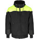 A black and lime green RefrigiWear hooded sweatshirt with reflective detailing.