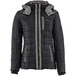 A black and grey RefrigiWear women's Pure-Soft jacket with a hood and zipper.