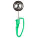 A Zeroll green universal EZ squeeze handle with a round metal ladle.