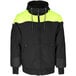 A black and lime RefrigiWear Freezer Edge hooded sweatshirt with reflective detailing.