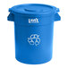 A blue plastic Lavex recycling can with a blue lid.