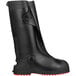 A black Tingley Workbrutes overshoe with red soles.
