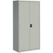 A light gray metal storage cabinet with two doors.