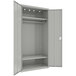 A grey metal cabinet with shelves and a door.