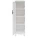A white metal locker cabinet with shelves and doors.