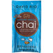A blue box of David Rio Elephant Vanilla Chai Tea Latte single serve packets with a brown label.