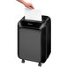 A hand putting a piece of paper into a Fellowes Powershred LX180 black paper shredder.